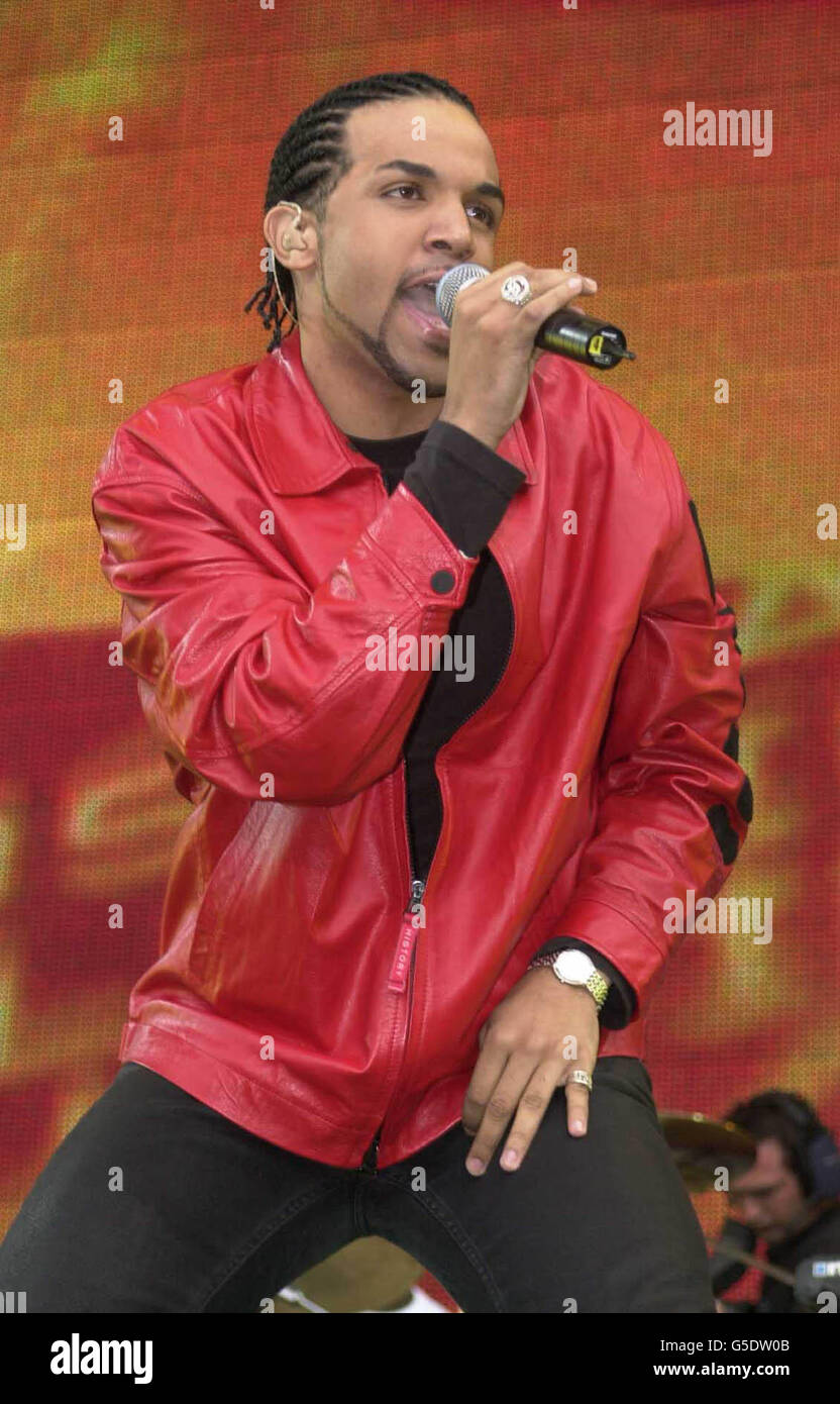 NO MERCHANDISING Singer Craig David performing on stage at the Capital FM Party in the Park for the Prince's Trust in London's Hyde Park. Stock Photo