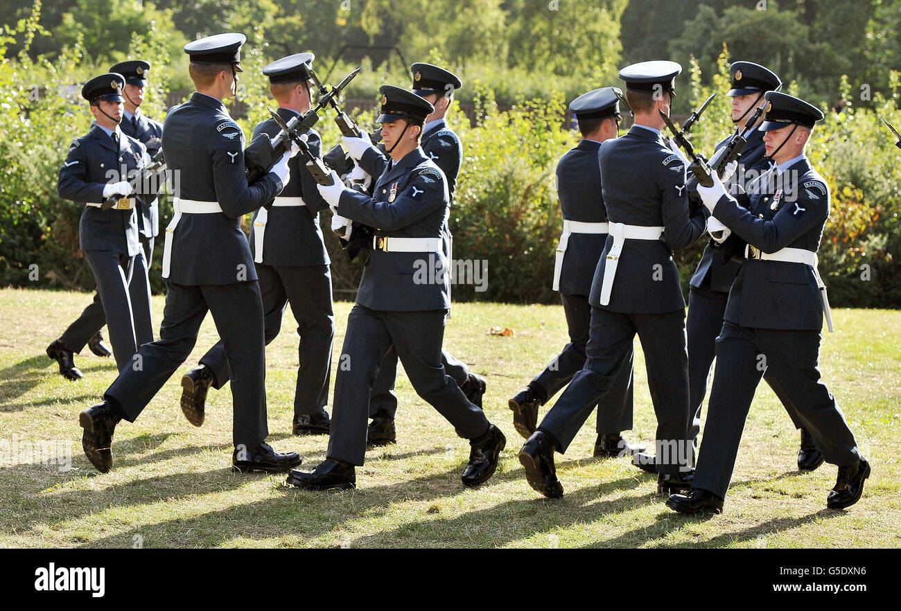 The RAF Regiment go through a marching and weapons drill at the launch the British Military Tournament in Hyde Park, London. Stock Photo