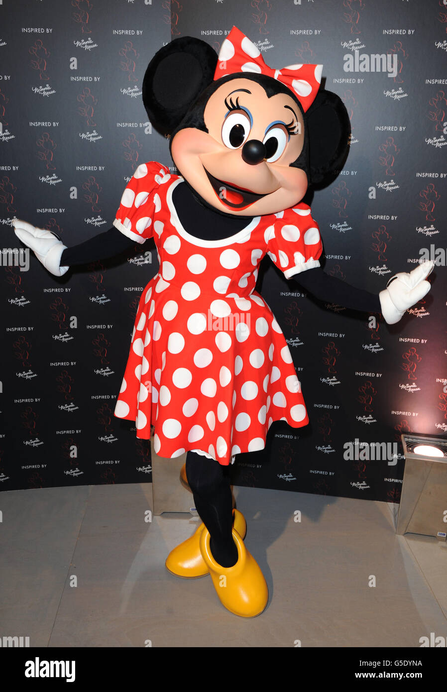 Minnie Mouse at the Inspired by Minnie Mouse Collection Launch, where designers have created a number of 'Minnie Must Haves' to form the collection for Disney as part of London Fashion Week Spring/Summer 2013, at Somerset House, London. PRESS ASSOCIATION Photo. Picture date: Saturday September 15, 2012. The designs are to be sold for charity by auction. Photo credit should read: PA Wire Stock Photo