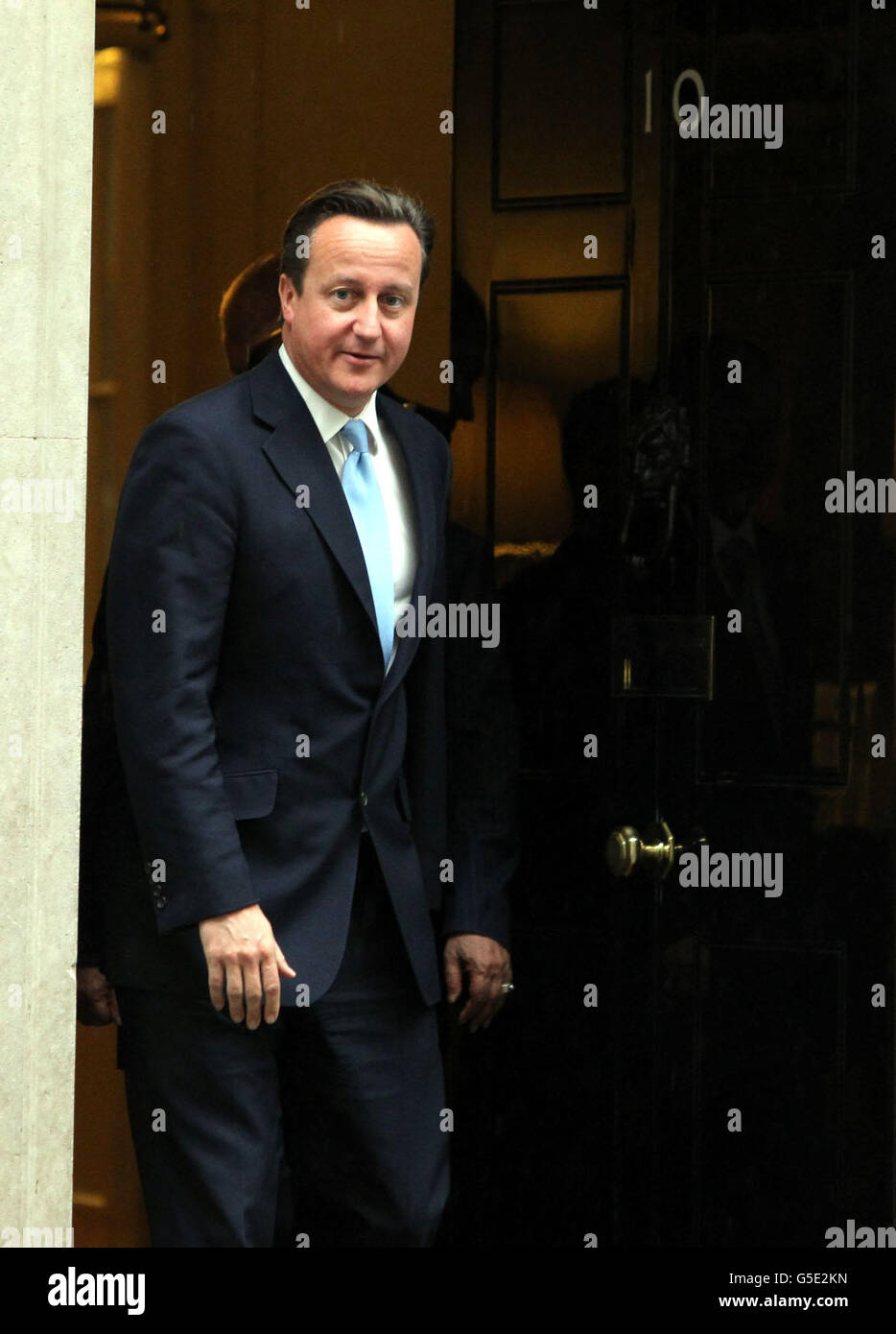 Prime Minister David Cameron arrives to greet Yemeni President Abdrabuh Mansur Hadi (not pictured) in Downing Street, London. Stock Photo