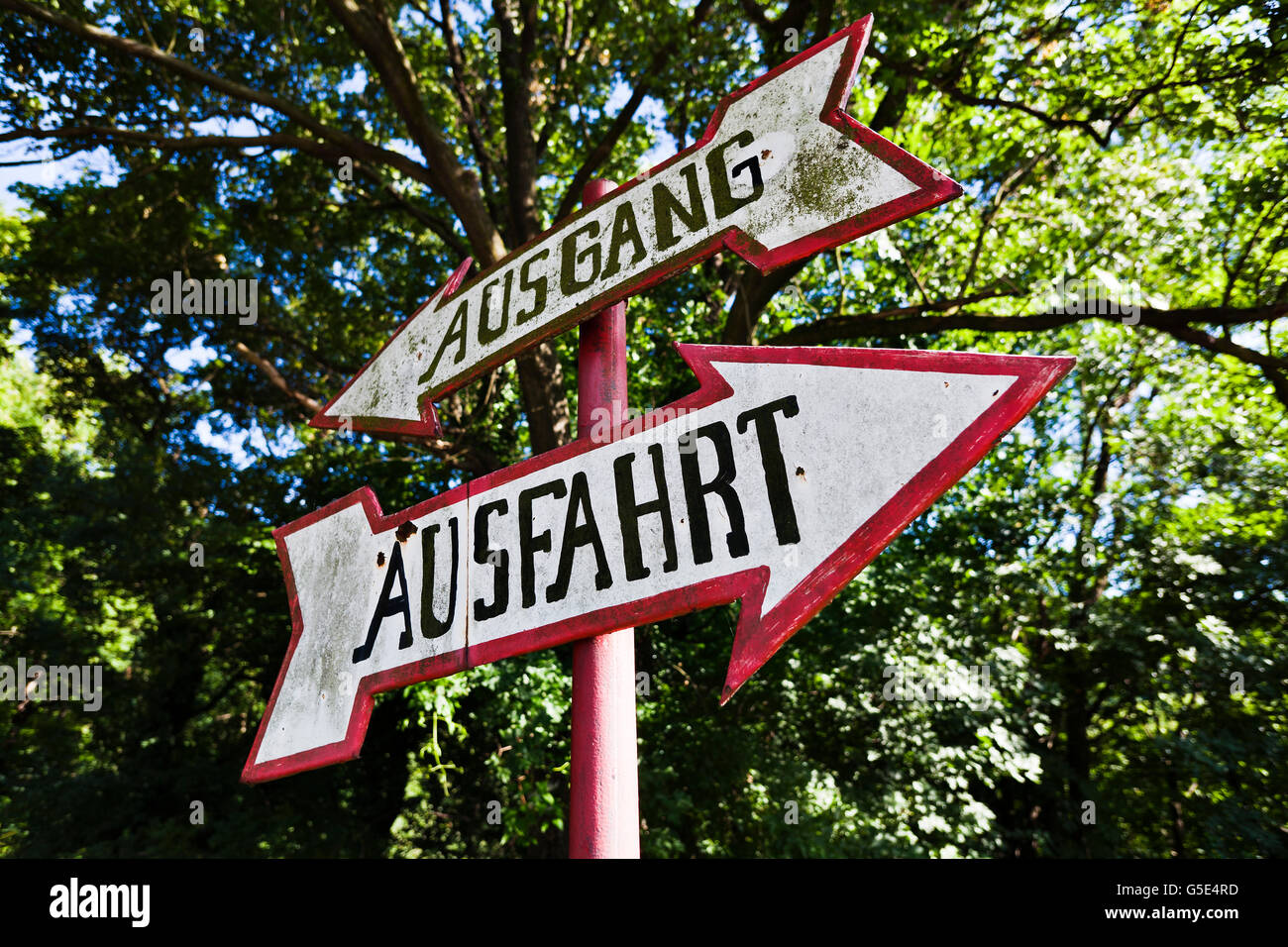 Directional signs 'Ausgang' or exit, and 'Ausfahrt' or gateway Stock Photo