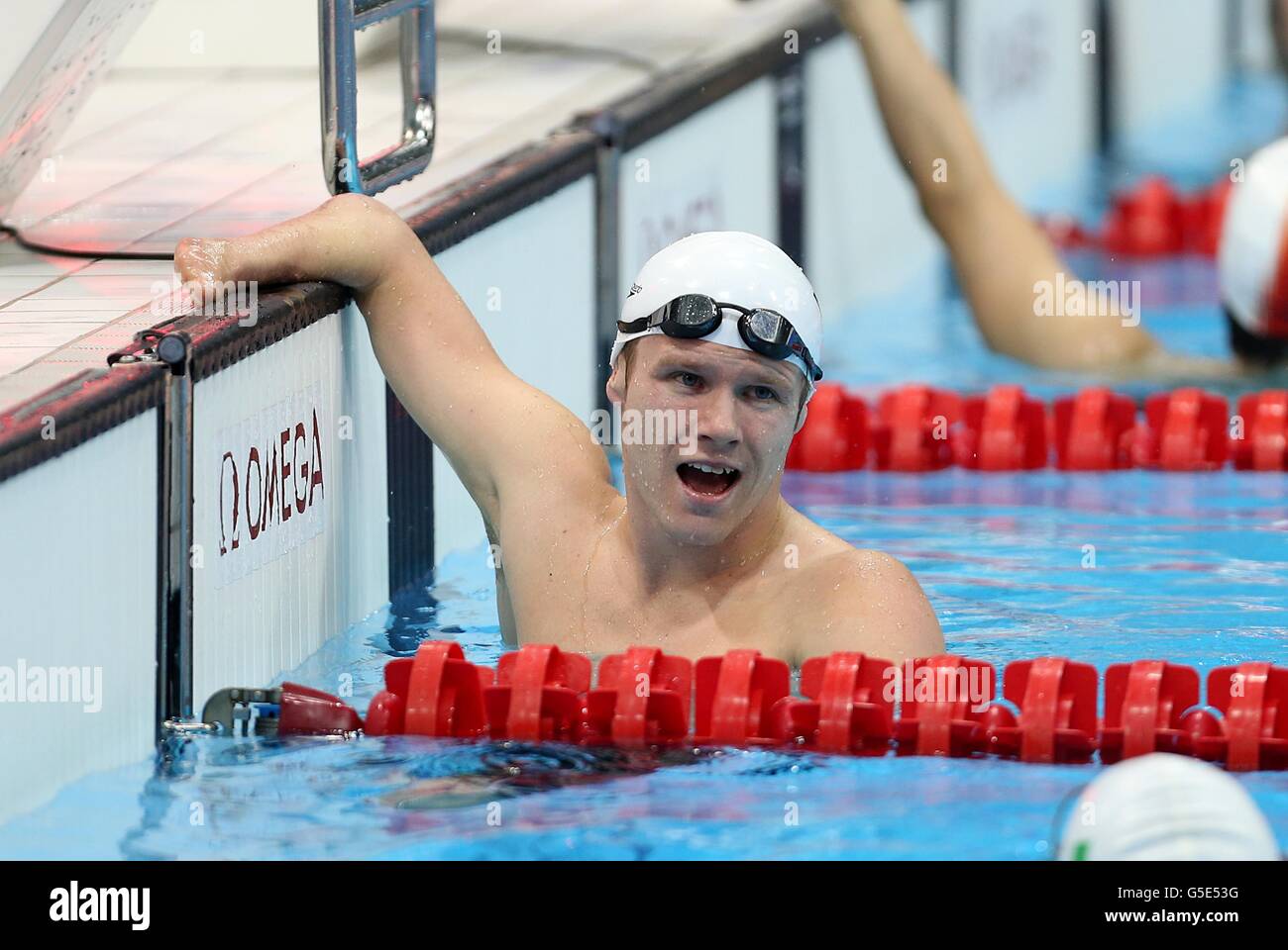 New Zealand's Cameron Leslie after winning the Men's 150m Ind. Medley - SM4 final at the Aquatics Centre, London. Stock Photo