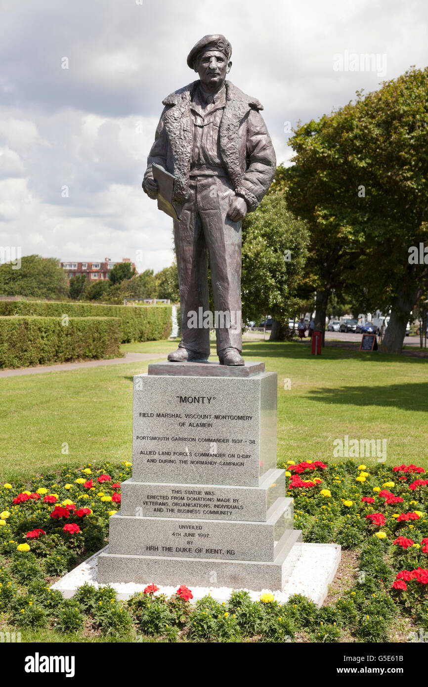 Statue of Field Marshal Viscount Montgomery opposite the D Day Museum in Southsea, Portsmouth, Hampshire, England Stock Photo