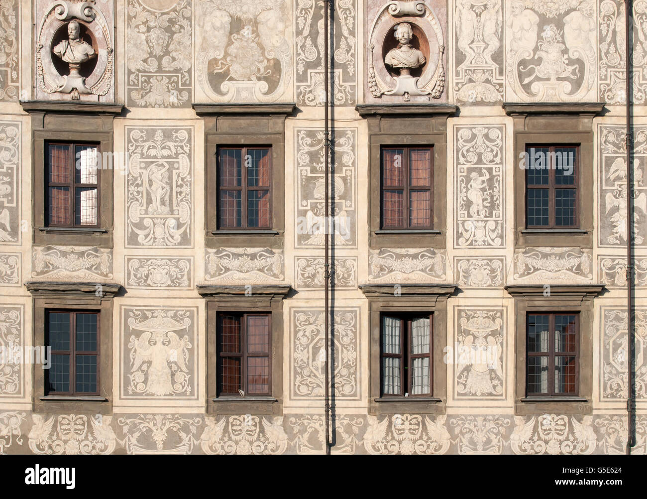Sgraffiti facade of Palazzo della Carovana, Palazzo dei Cavalieri, palace housing Scuola Normale Superiore, in Knights' Square Stock Photo