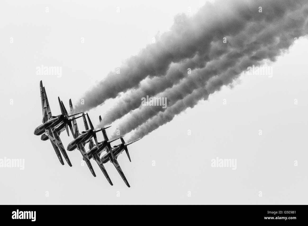 Enid formation of the Red Arrows stacked on top of one another Stock Photo