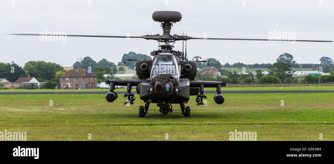 Letterbox crop of the Apache moments before takeoff Stock Photo