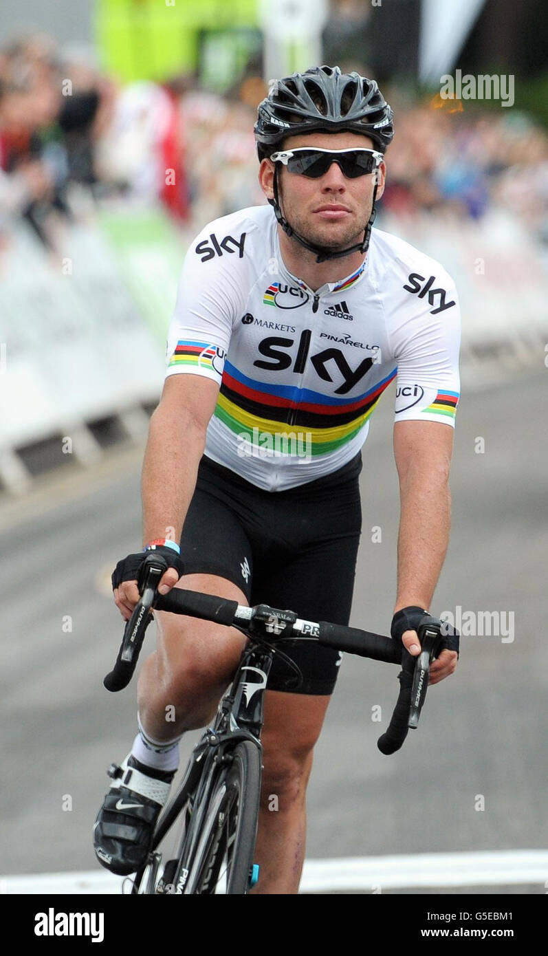 Mark Cavendish completes the sixth stage of the Tour of Britan in Stoke. Stock Photo
