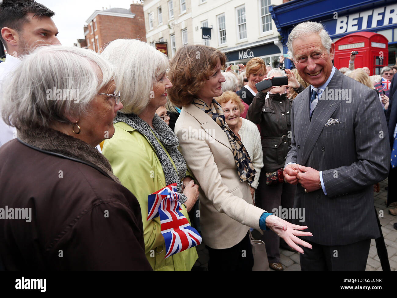 The Prince of Wales talks to well wishers during a visit to Ludlow in Shropshire today. Stock Photo