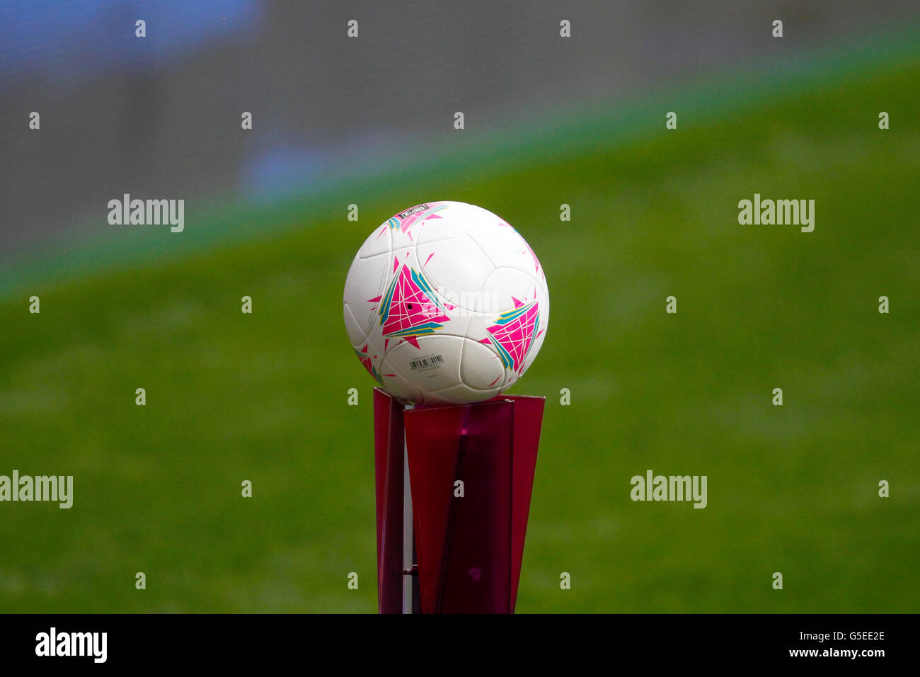 London Olympic Games - Games competitions - MON. The match ball on a stand prior to kick-off Stock Photo