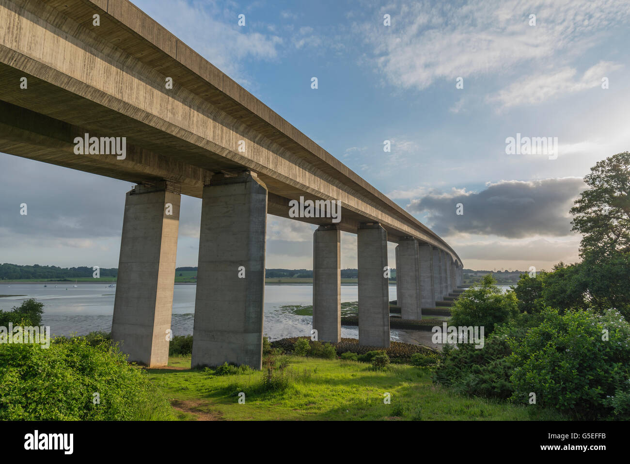 Orwell Bridge spanning the River Orwell on a sunny day in Summer Stock Photo