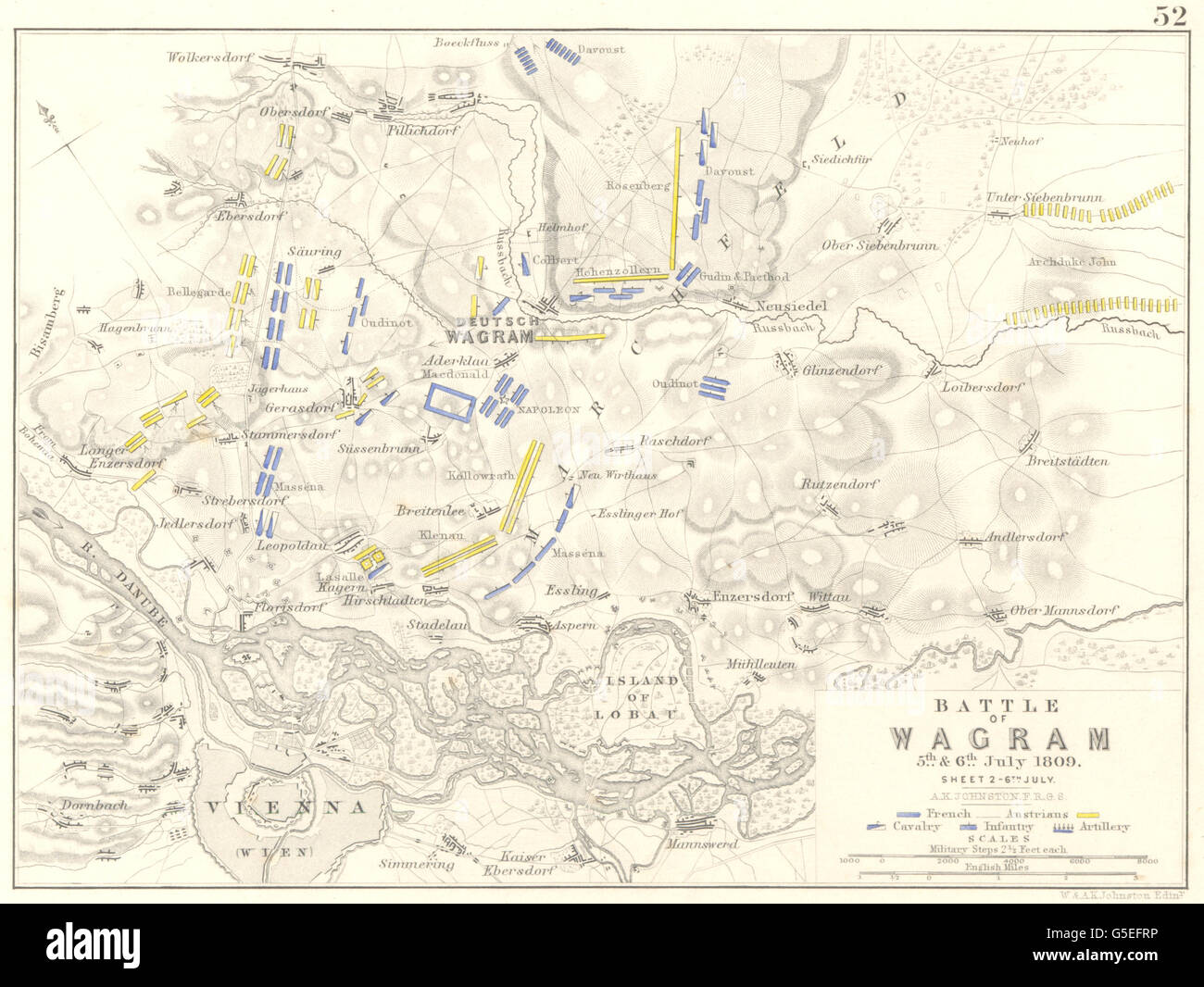 BATTLE OF WAGRAM: 5th & 6th July 1809 - sheet 2. Austria, 1848 antique map Stock Photo