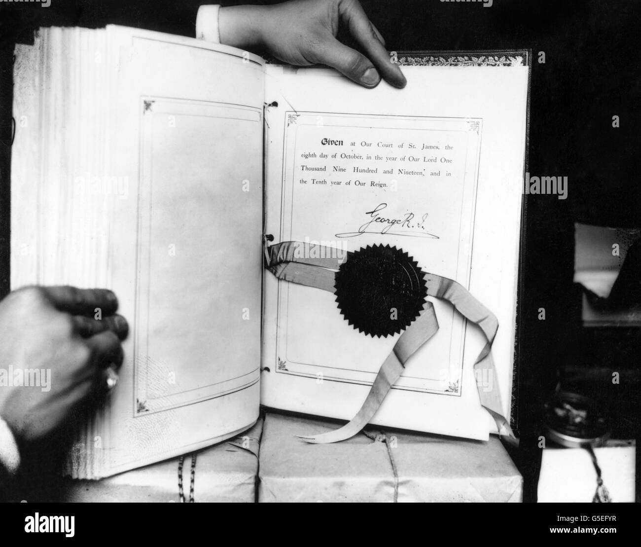 King George V's signature on the 1920 peace treaty. Stock Photo