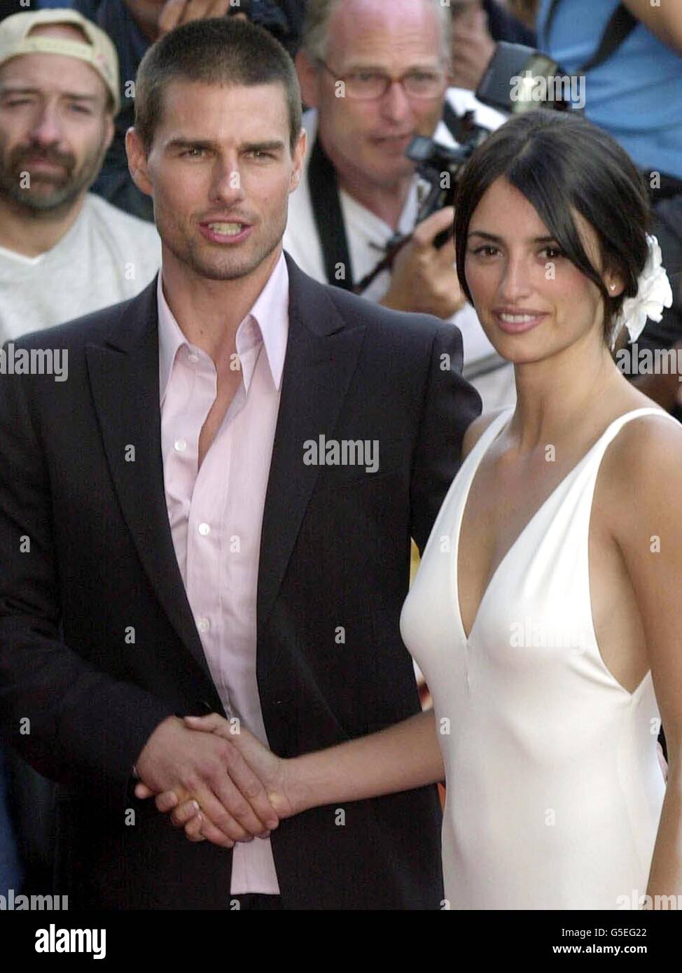 Spanish actress Penelope Cruz arrives with her boyfriend American actor Tom Cruise for the film premiere of her latest film Captain Corelli's Mandolin in Los Angeles, USA. This is the first time the couple have been photographed publicly. * 4/12/01: Spanish actress Penelope Cruz arriving with her boyfriend, American actor Tom Cruise, for the film premiere of Captain Corelli's Mandolin in Los Angeles, USA. Tom Cruise spoke for the first time of their new relationship, when the newly-divorced 39-year-old star compared Cruz to Hollywood legend Audrey Hepburn. He also defended his Scientology Stock Photo