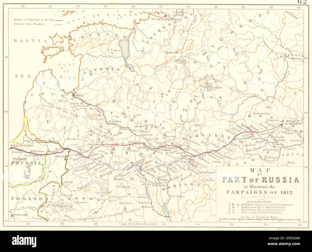 LATVIA LITHUANIA ESTONIA: Illustrating 1812 campaigns. Napoleonic Wars, 1848 map Stock Photo