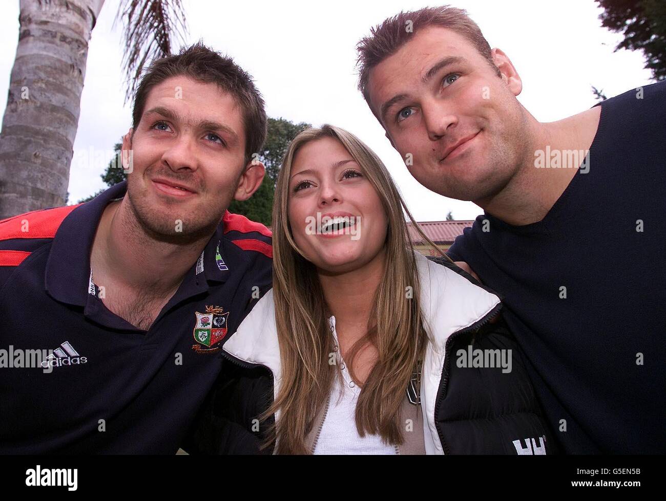 British and Irish Lions players Scott Murray (left) and Jeremy Davidson meet actress Holly Valance who plays Flick in the Neighbours television programme. The Lions paid a visit to the television set in Melbourne, Australia. * ahead of a second Test match against Australia at the Colonial Stadium, Melbourne. Stock Photo