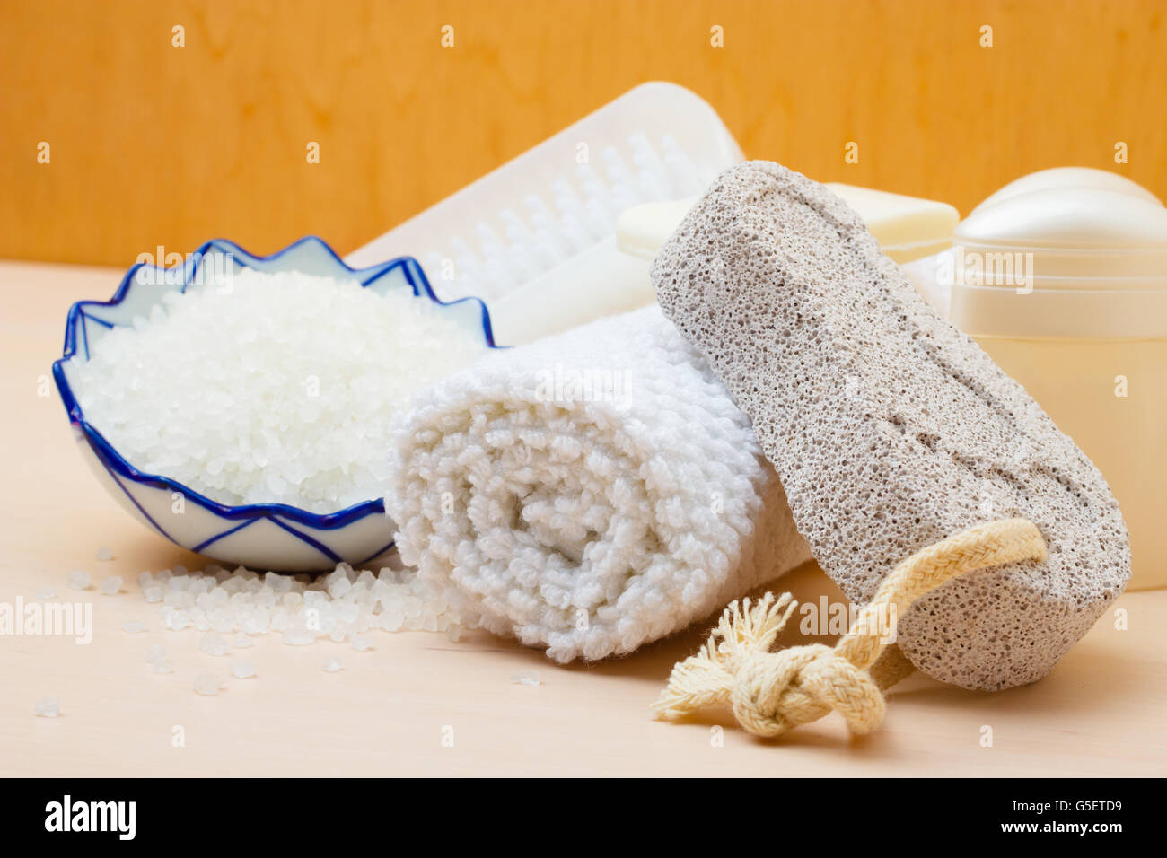 Foot nails care and cosmetics. Pedicure accessories set tools close up