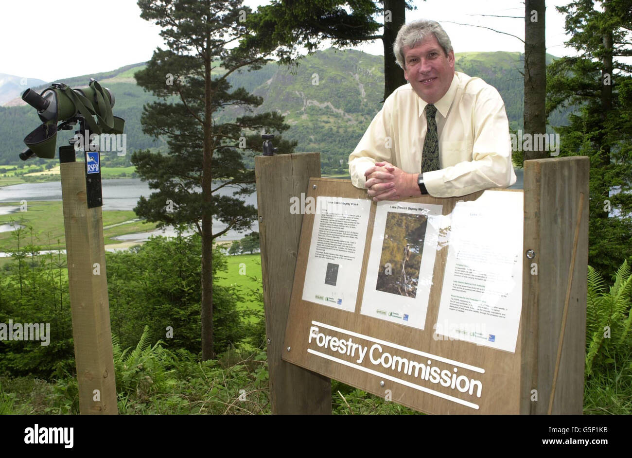 Forrestry minister Eric Morley at the RSPB's osprey observation point near Keaswick. Stock Photo