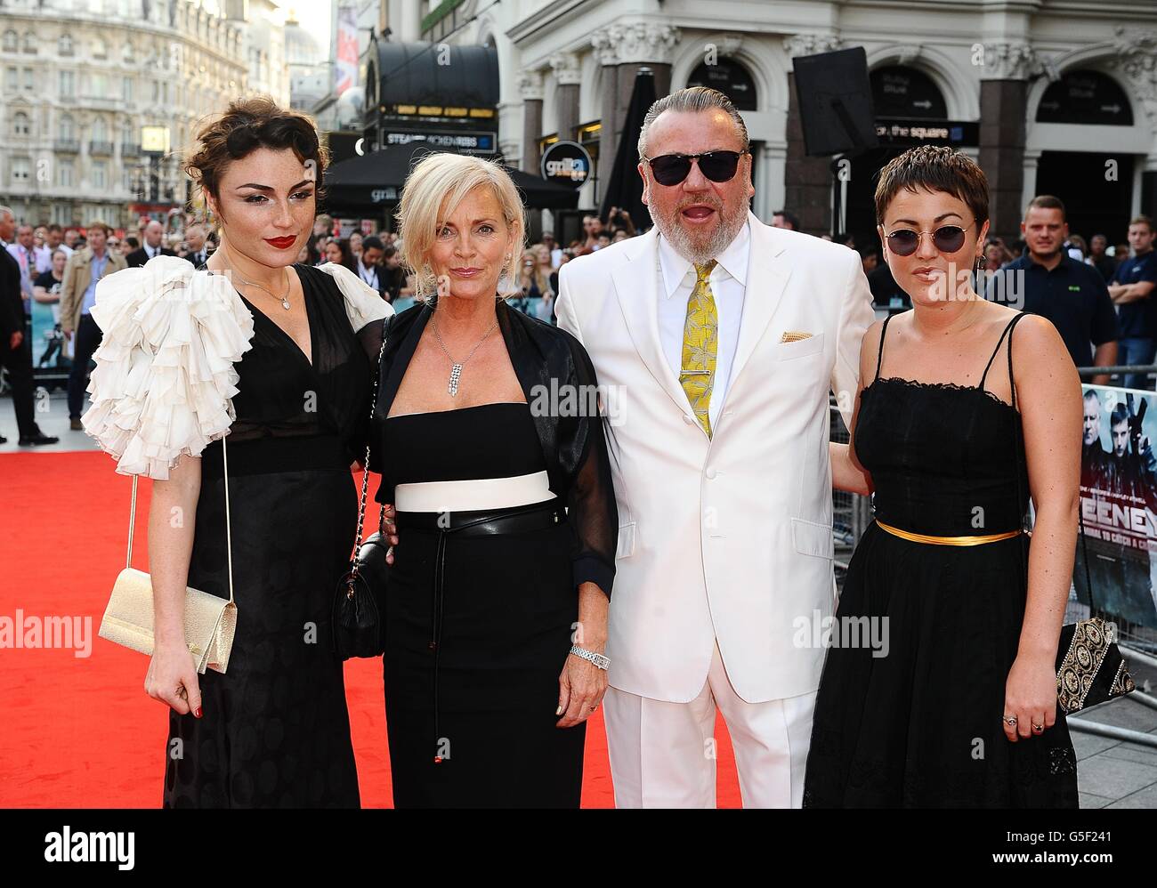 Ray Winstone, wife Elaine and daughters Lois (left) and Jaime (right) arriving for the UK premiere of The Sweeney at the Vue Leicester Square, London. Stock Photo