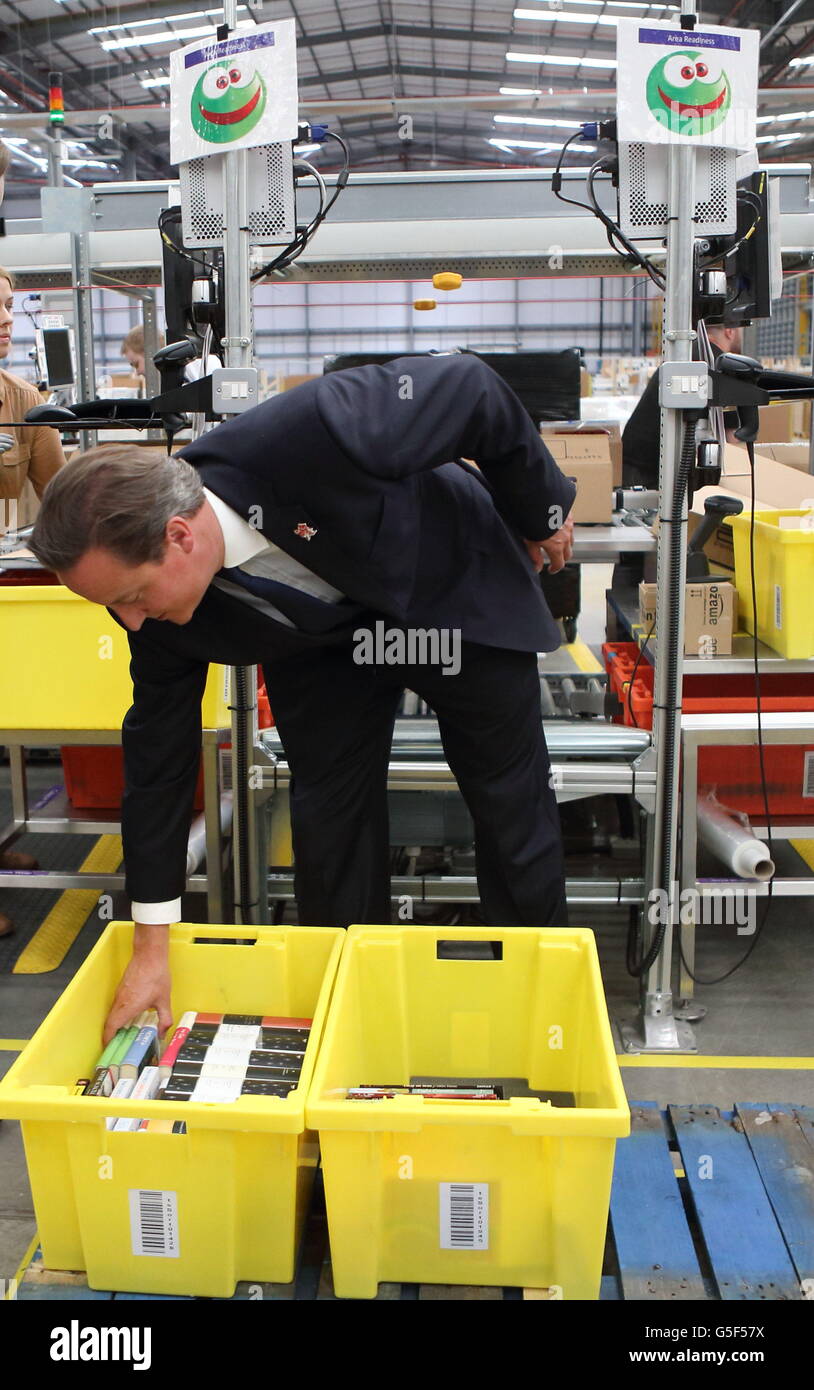 Prime Minister David Cameron during a visit to the Amazon distribution