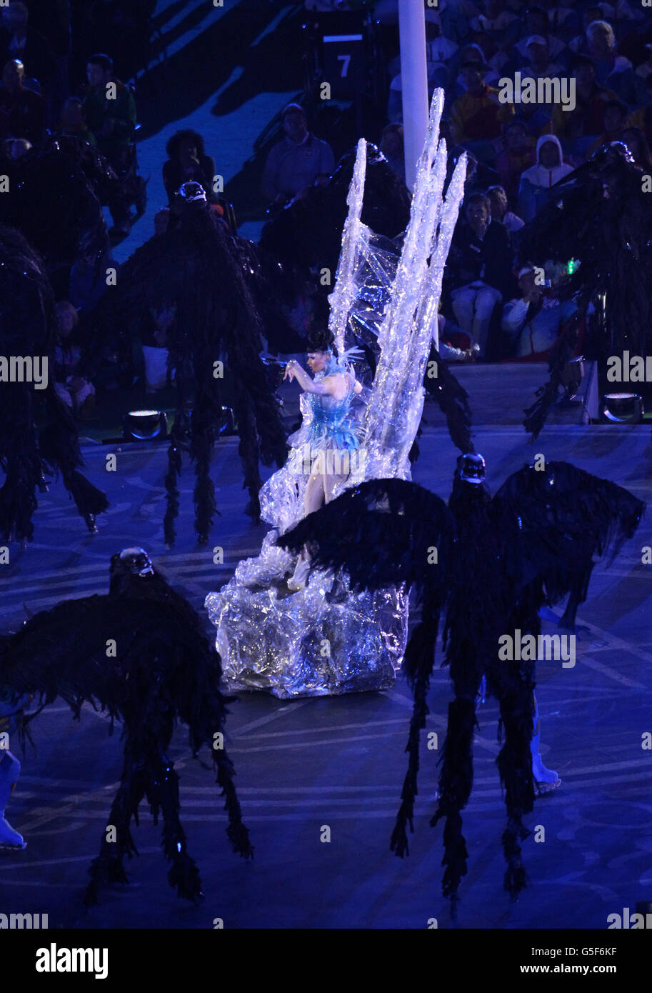 General view of performers during the closing ceremony at the Olympic Stadium, London Stock