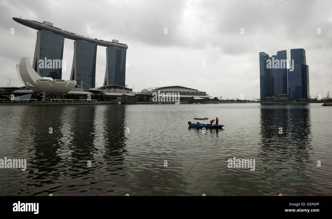 A general view of the Marina Bay Sands Building (left) in Singapore ahead of the arrival of the Duke and Duchess of Cambridge who will arrive in Singapore today ahead of a nine-day tour of the Far East and South Pacific in honour of the Queen's Diamond Jubilee. Stock Photo