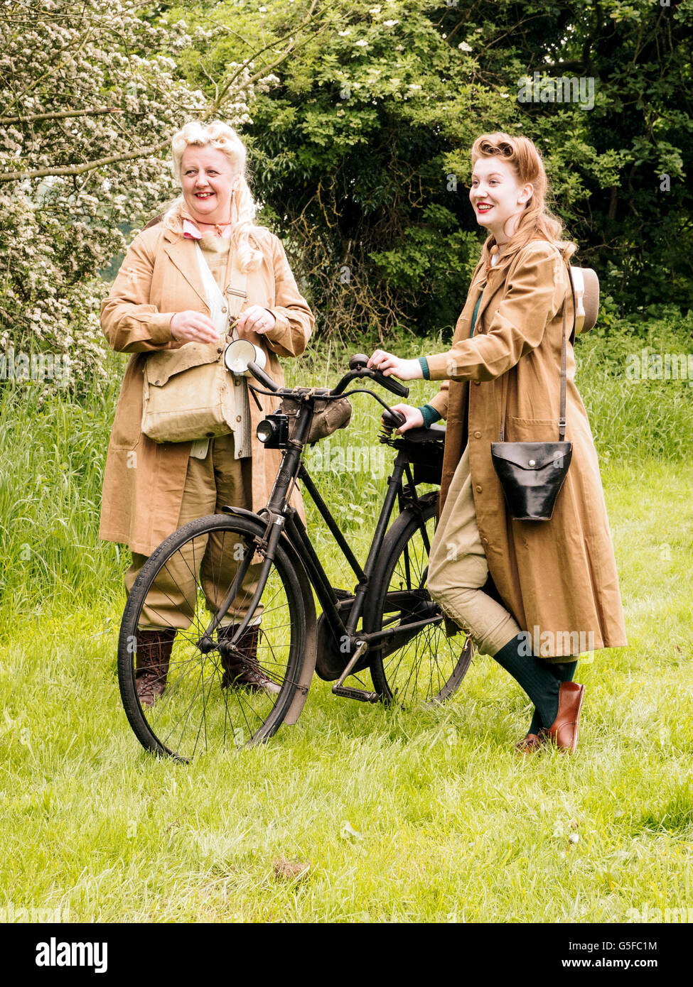 Land girls of the WW2 Womens Land army in typical1940's clothing