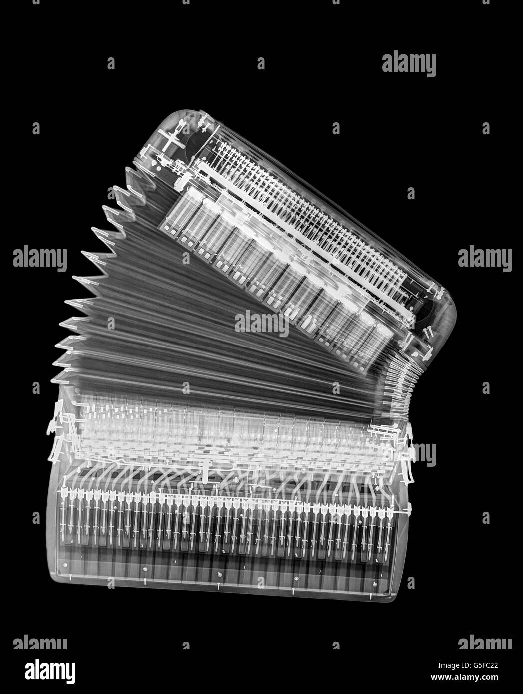 X-ray of an Accordion on black background Stock Photo