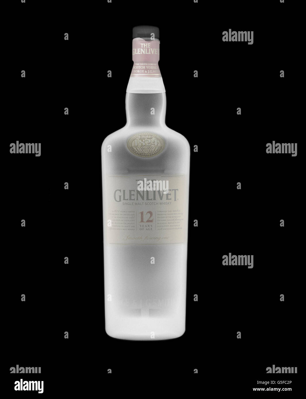 A bottle of Glenlivet whiskey 12 years under x-ray Stock Photo
