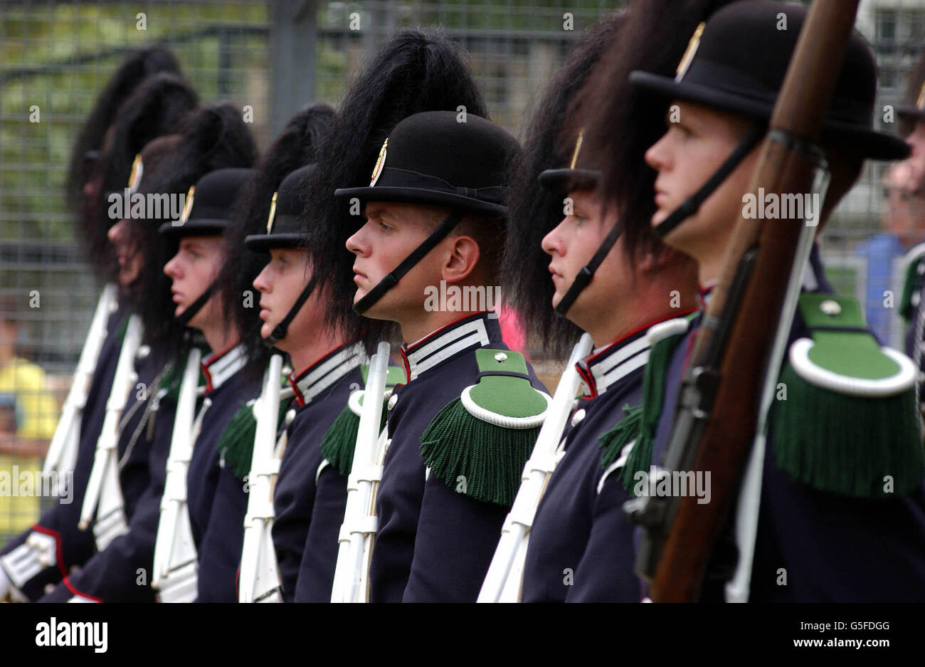 Members of The Royal Norwegian Guard on parade at Edinburgh Zoo in