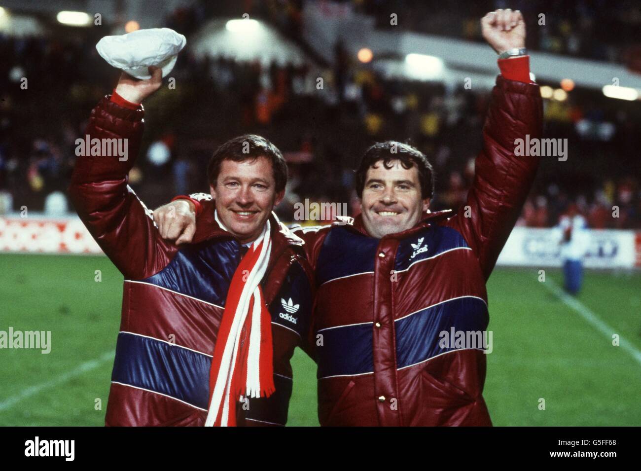 Soccer - UEFA Cup Winners Cup - Final - Aberdeen v Real Madrid - Nya Ullevi Stadium, Goteborg, Sweden. Aberdeen's manager Alex Ferguson celebrates victory with coach Archie Knox
