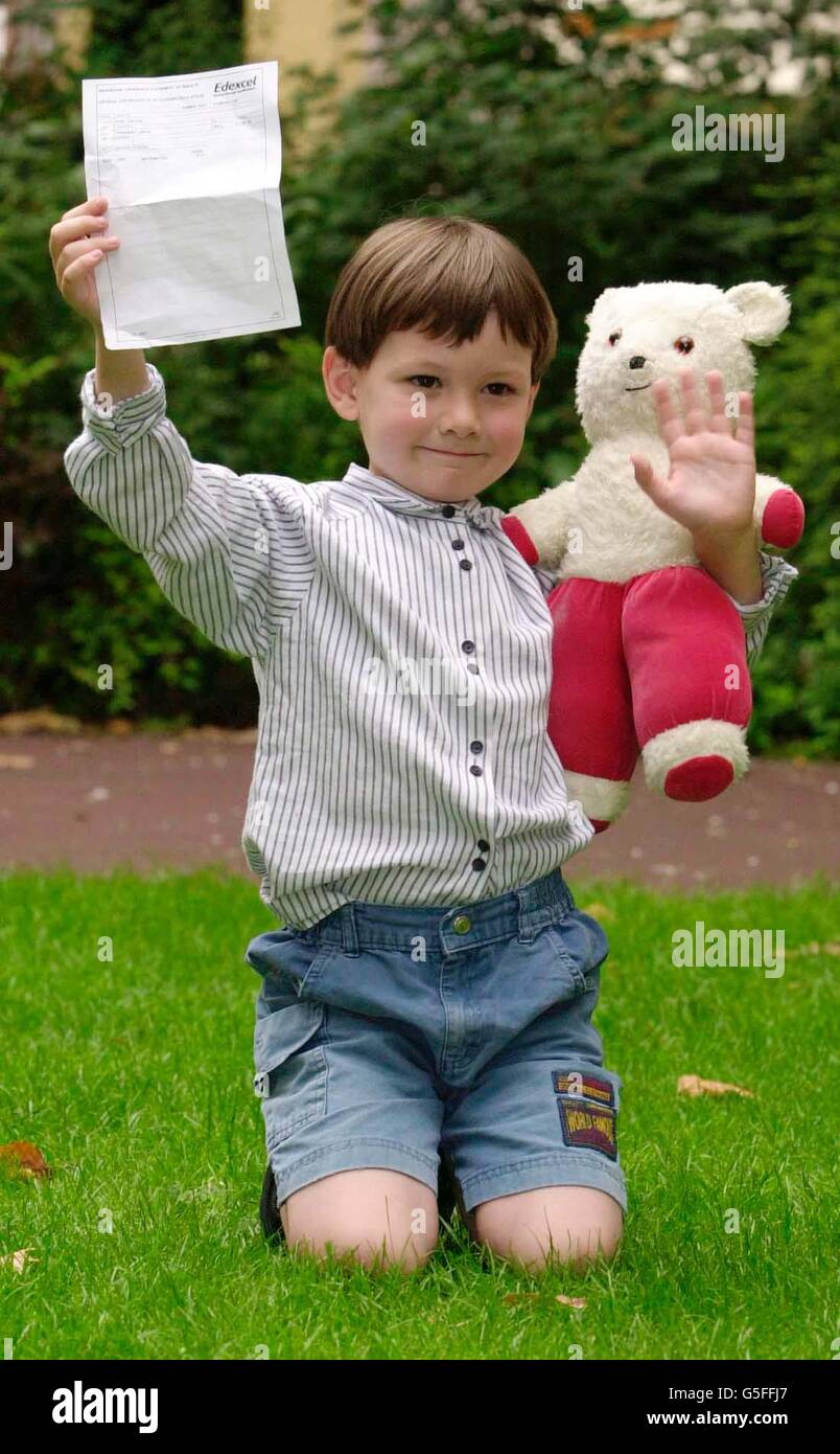 Arran Fernandez with his teddy bear Pudsey in London after he became the youngest person to pass a GCSE. He was five years and 11 months when he took the GCSE in maths and has scored a D. * Arran, who studied for the GCSE at private Ryde College near Watford in Hertfordshire, took the record off six-year-old Rajaei Sharma, who last year passed IT aged six. Stock Photo