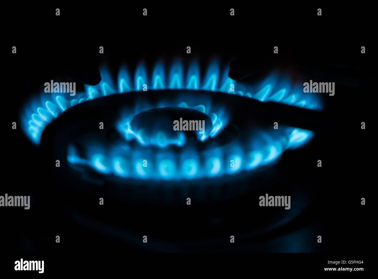 Gas burner on stove Stock Photo