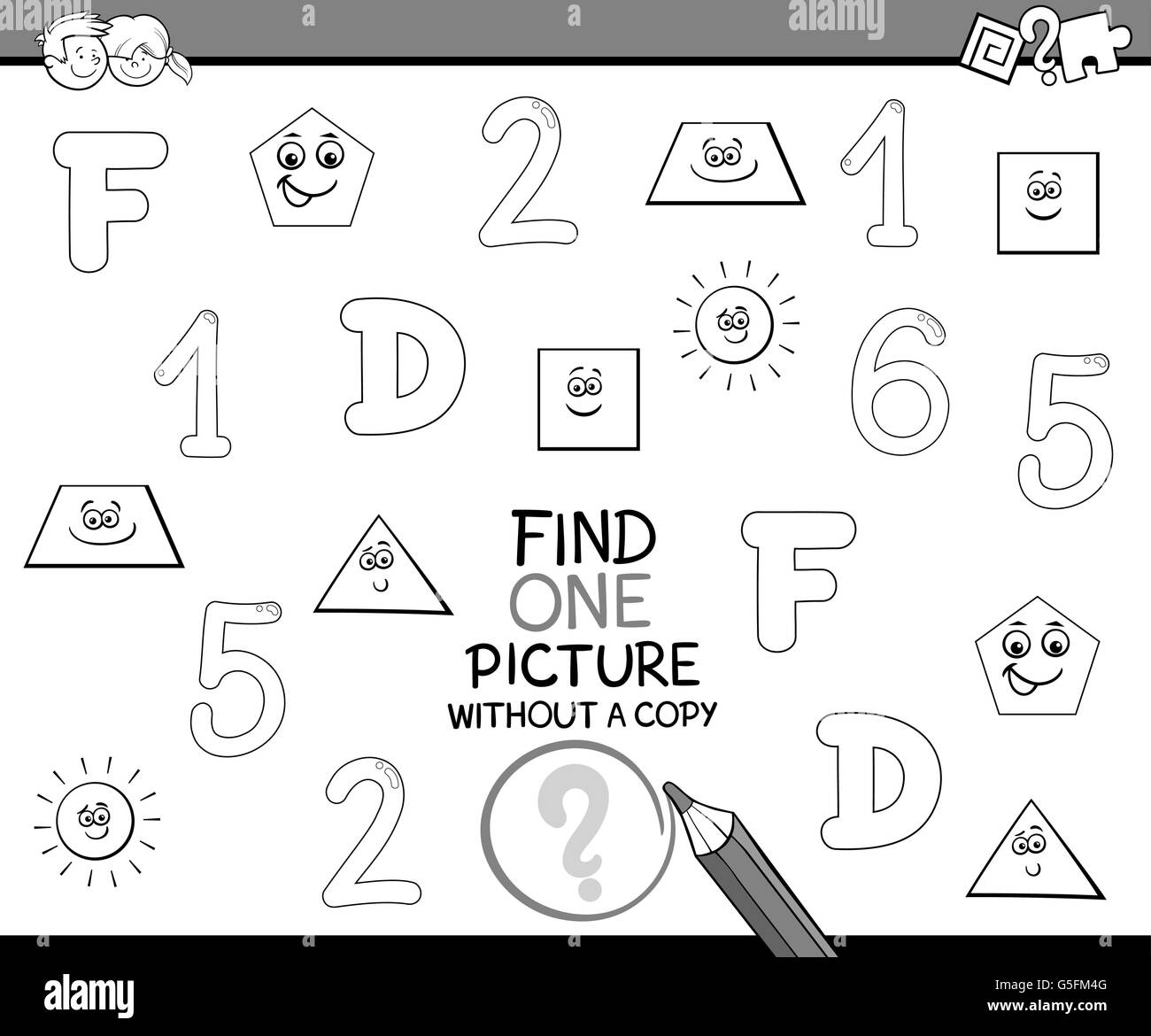 Black and White Cartoon Illustration of Educational Activity of Single ...
