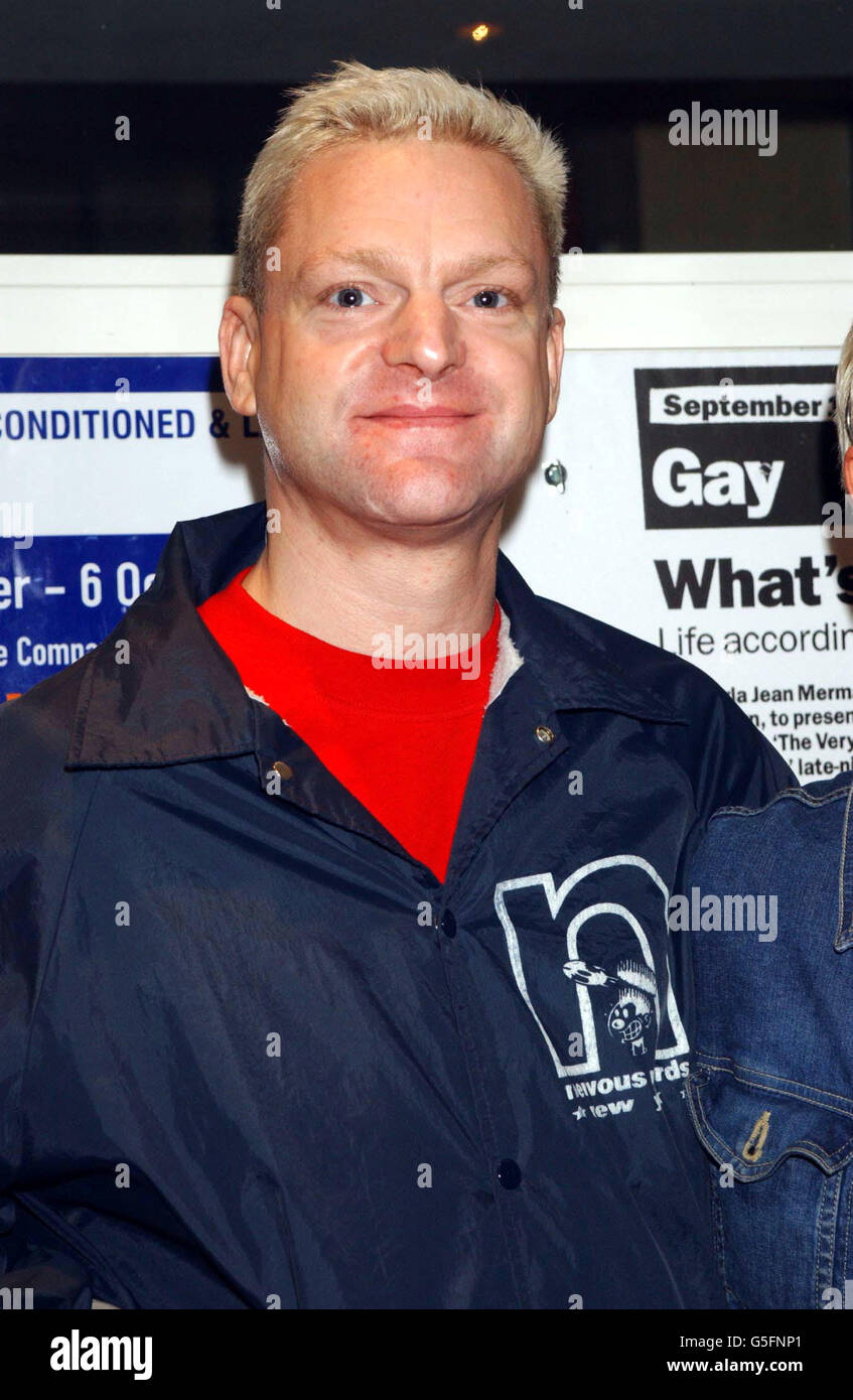 Pop singer Andy Bell attending the press night of the show 'The Very Worse of Varla Jean Merman', at the Soho Theatre in London. 15/12/04: Andy Bell from Erasure, who is HIV positive, it was revealed. Bell said he was diagnosed six years ago after falling ill with pneumonia during a trip to Majorca. Stock Photo