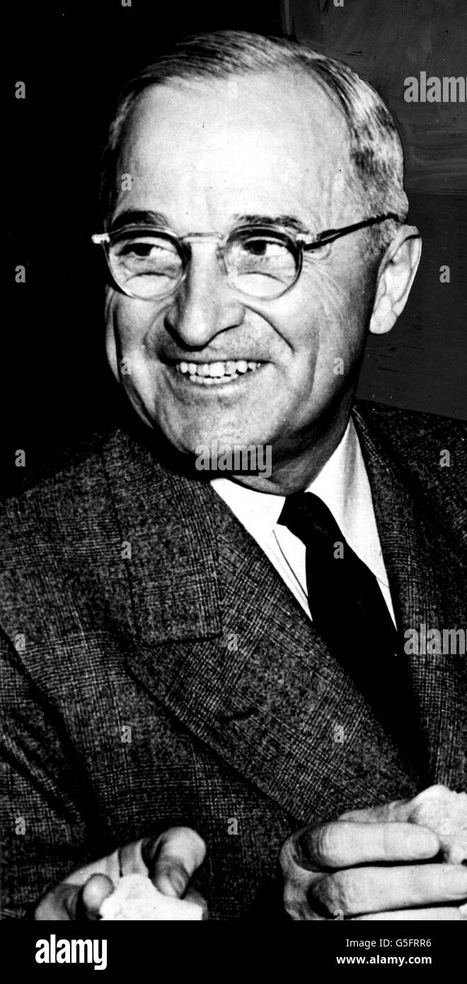DECEMBER 26th: President Harry Shipe Truman, whom was expected may lose his U.S Presidency, Mr Dewy is fast becoming favourtite in the Polls. He was elected Vice President, and was sworn in as President onfllowing Franklin Delano Revolsevelt's death. Stock Photo