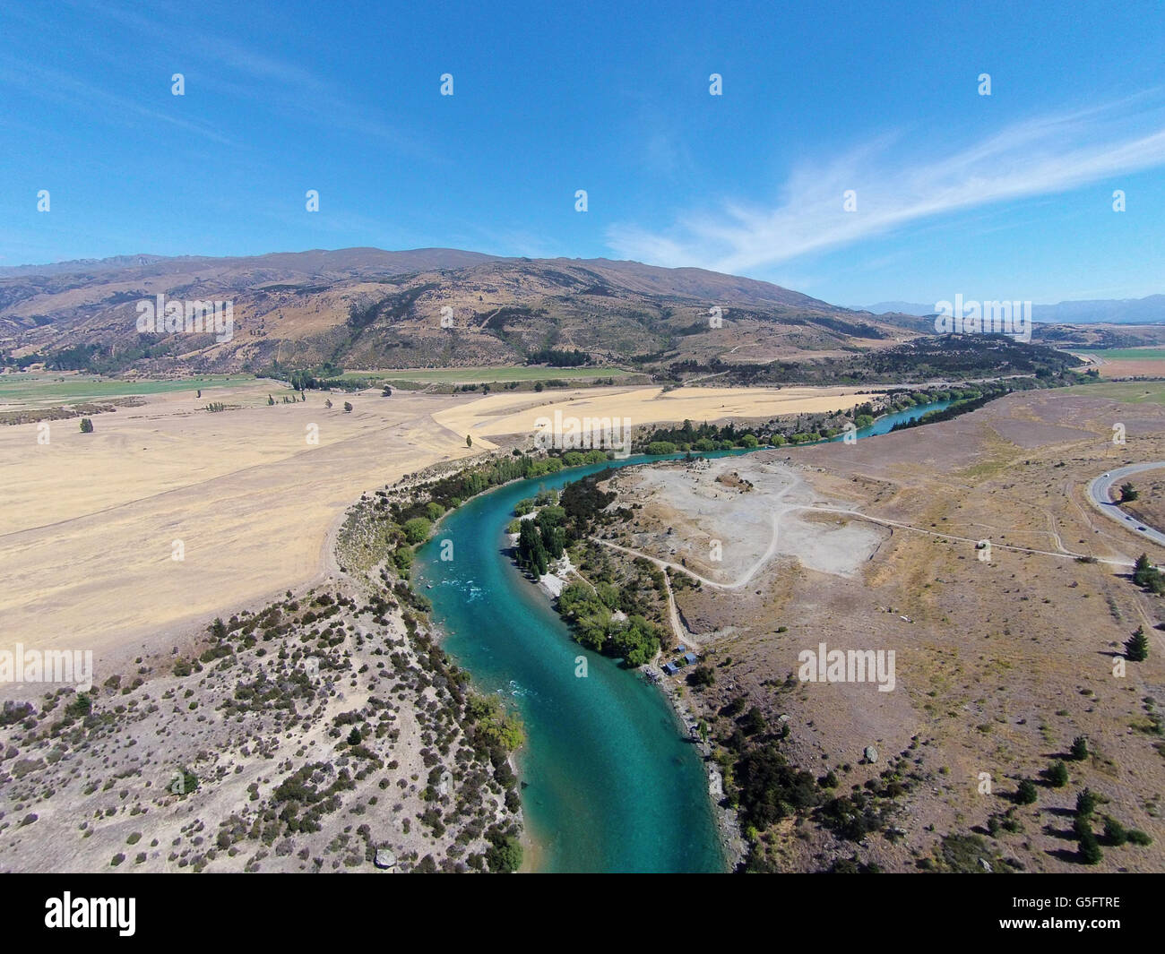 Clutha River, Central Otago, South Island, New Zealand - drone aerial Stock Photo