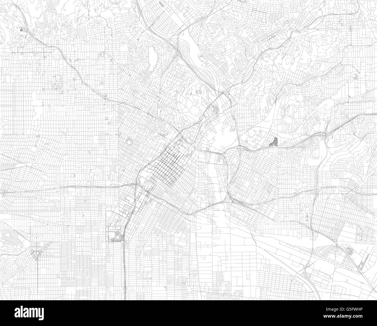 Map of Los Angeles, satellite view, streets and highways, Usa Stock Vector