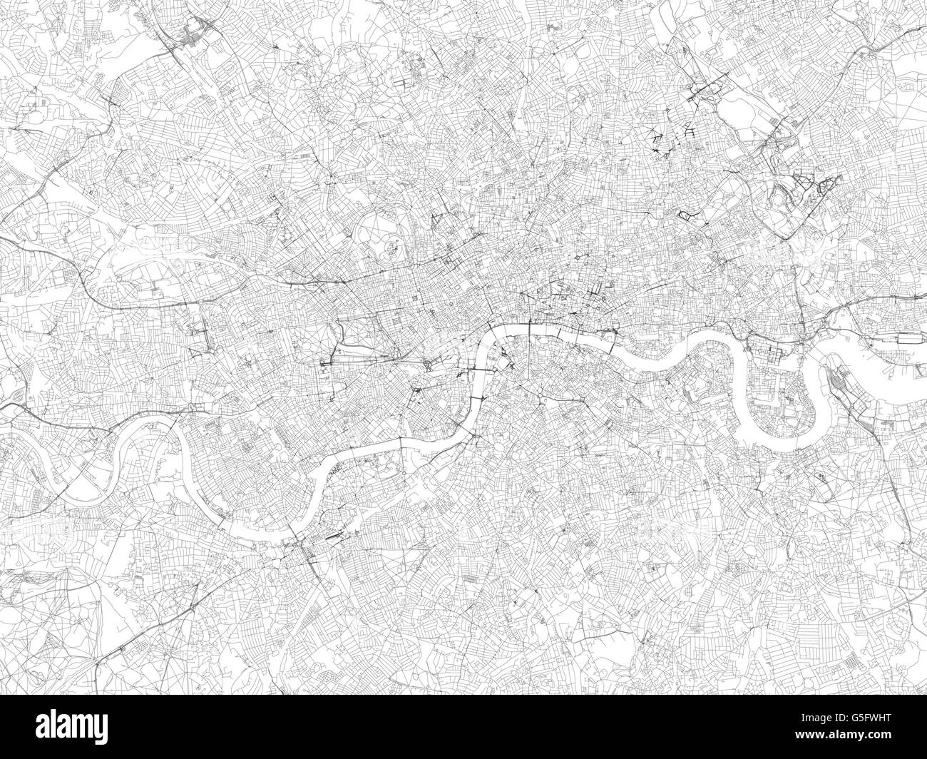 Map of London, satellite view, streets and highways, Great Britain