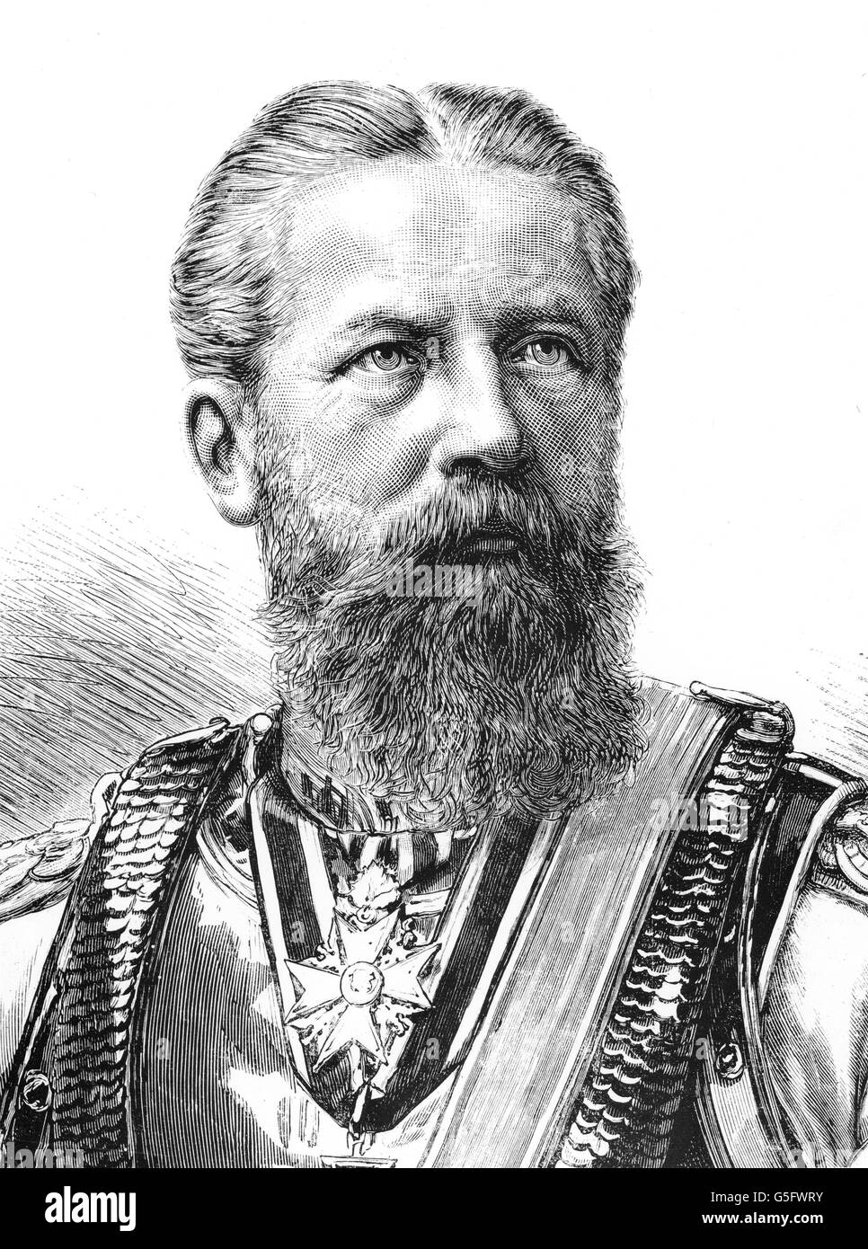 Frederick III, 18.10.1831 - 15.6.1888, German Emperor 9.3. - 15.6.1888, portrait, wood engraving, circa 1875, Stock Photo