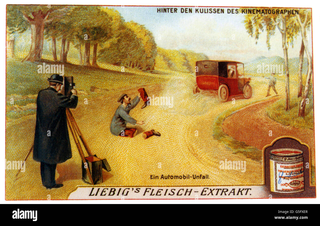 movie /cinema, shootings, 'Hinter den Kulissen des Kinematografen' (Behind the Scenes of the Motion Pictures), collector card for Liebig's Extract of Meat Company, 1913, Additional-Rights-Clearences-Not Available Stock Photo