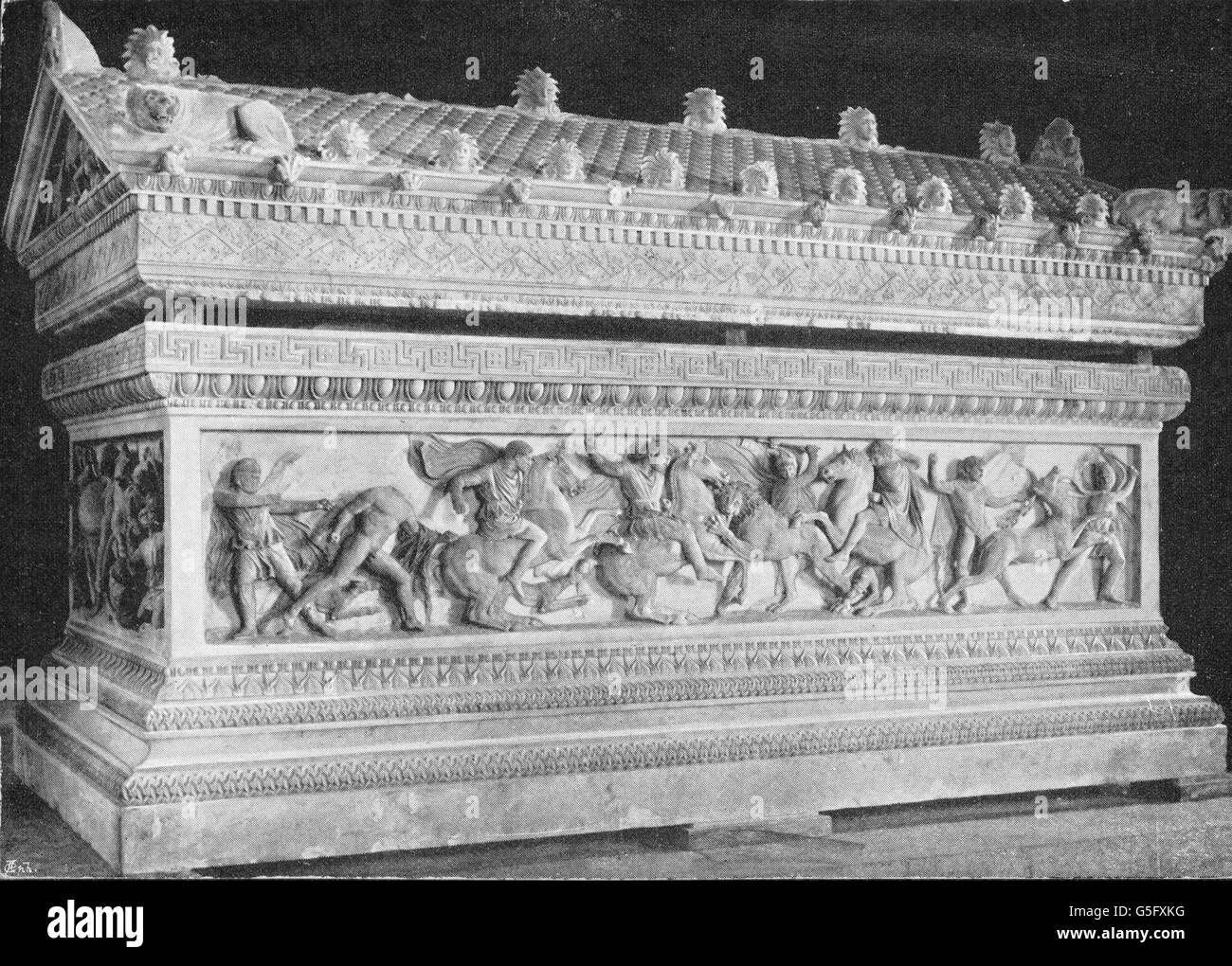 Alexander III 'the Great', 20.7.356 - 10.6.323 BC, King of Macedon 336 - 323 BC, fight against the Persians, Alexander sarcophagus, Sidon, circa 325 BC, Stock Photo