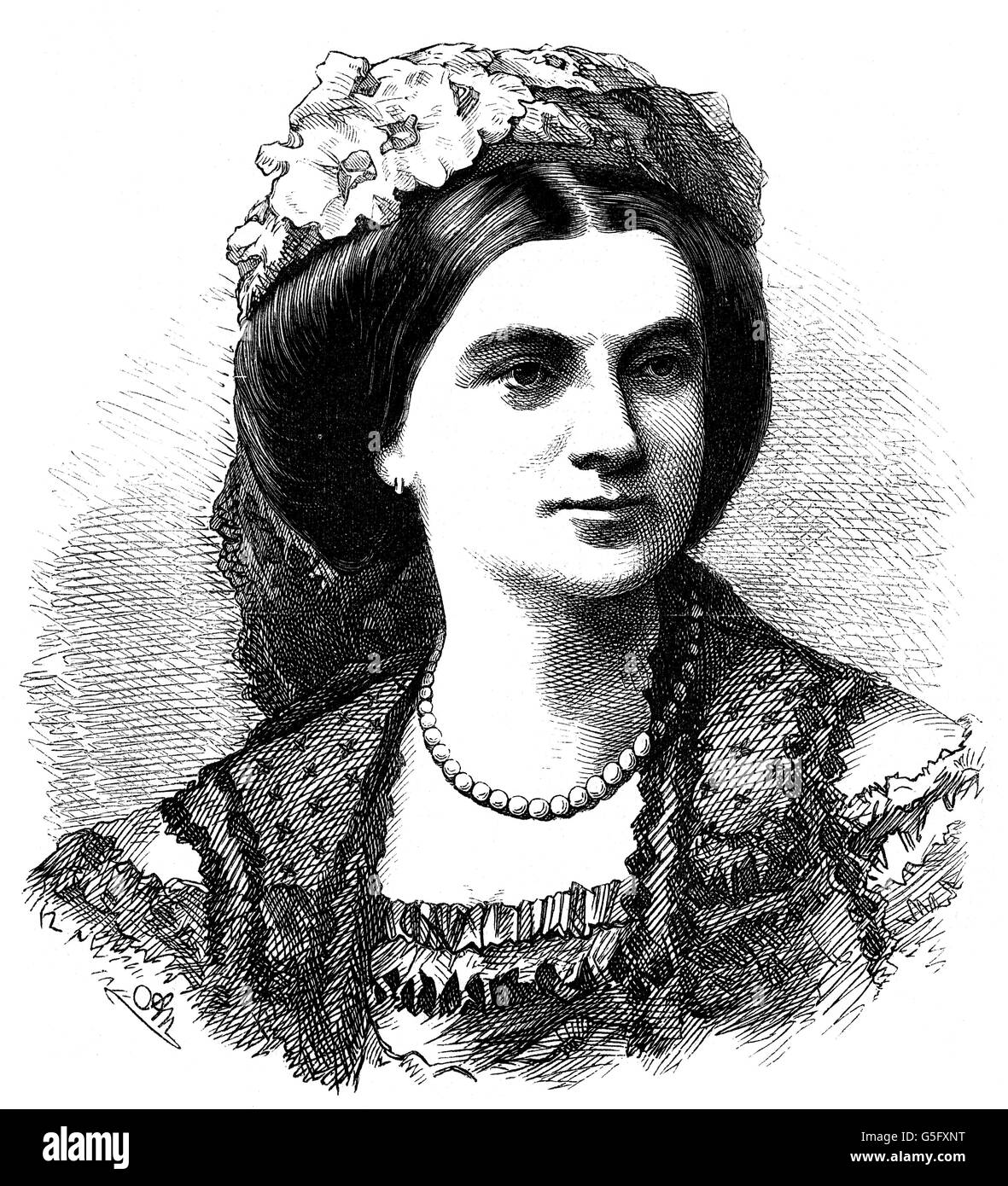 Marie Friederike, 15.10.1825 - 17.5.1889, Queen of Bavaria 20.3.1848 - 10.3.1864, portrait, wood engraving by Adolf Neumann, circa 1870, Stock Photo