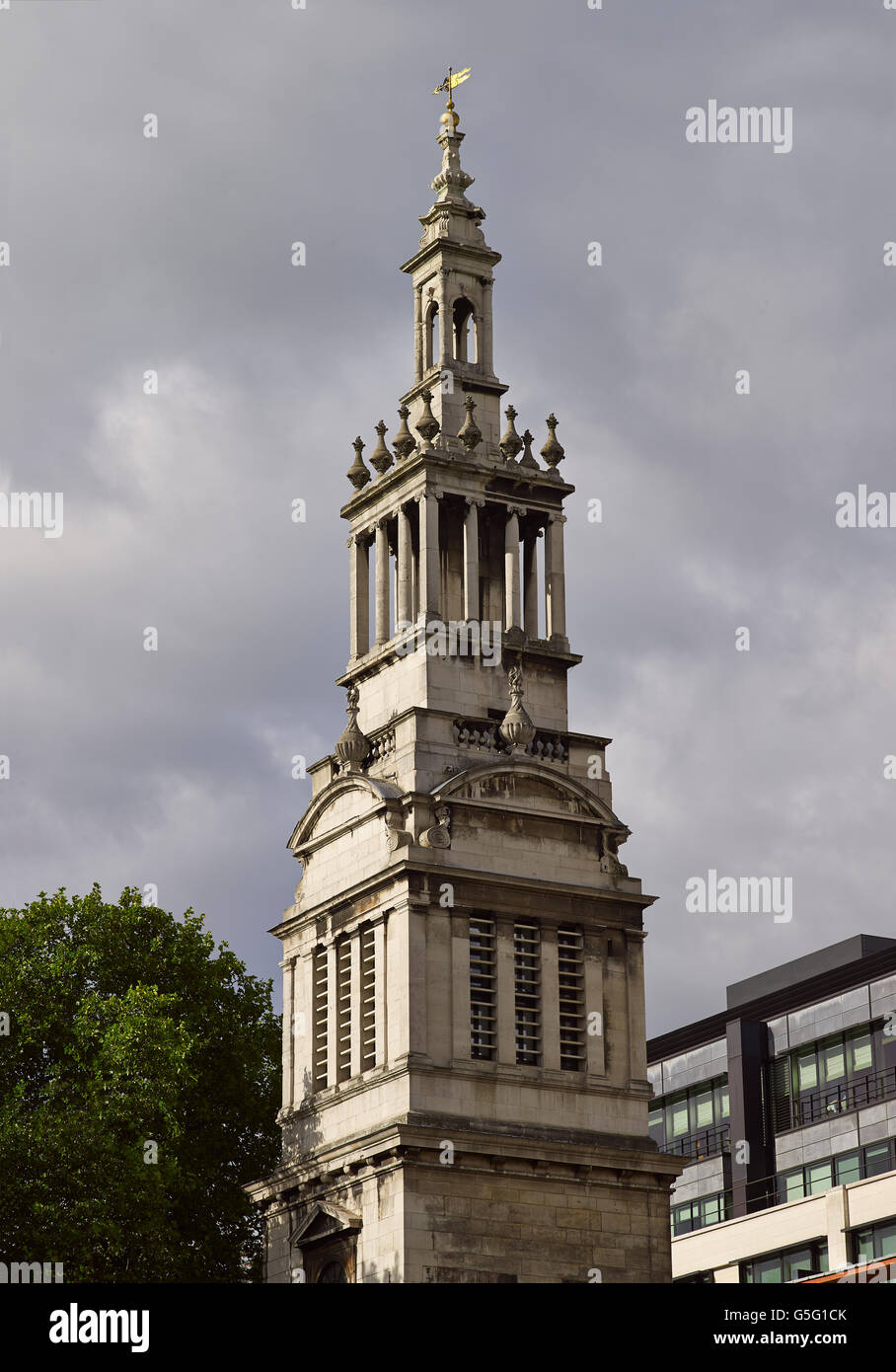 Christ Church, Newgate Street, London, rebuilt after the fire of London 1677-1687 by Sir Christopher Wren. The tower Stock Photo