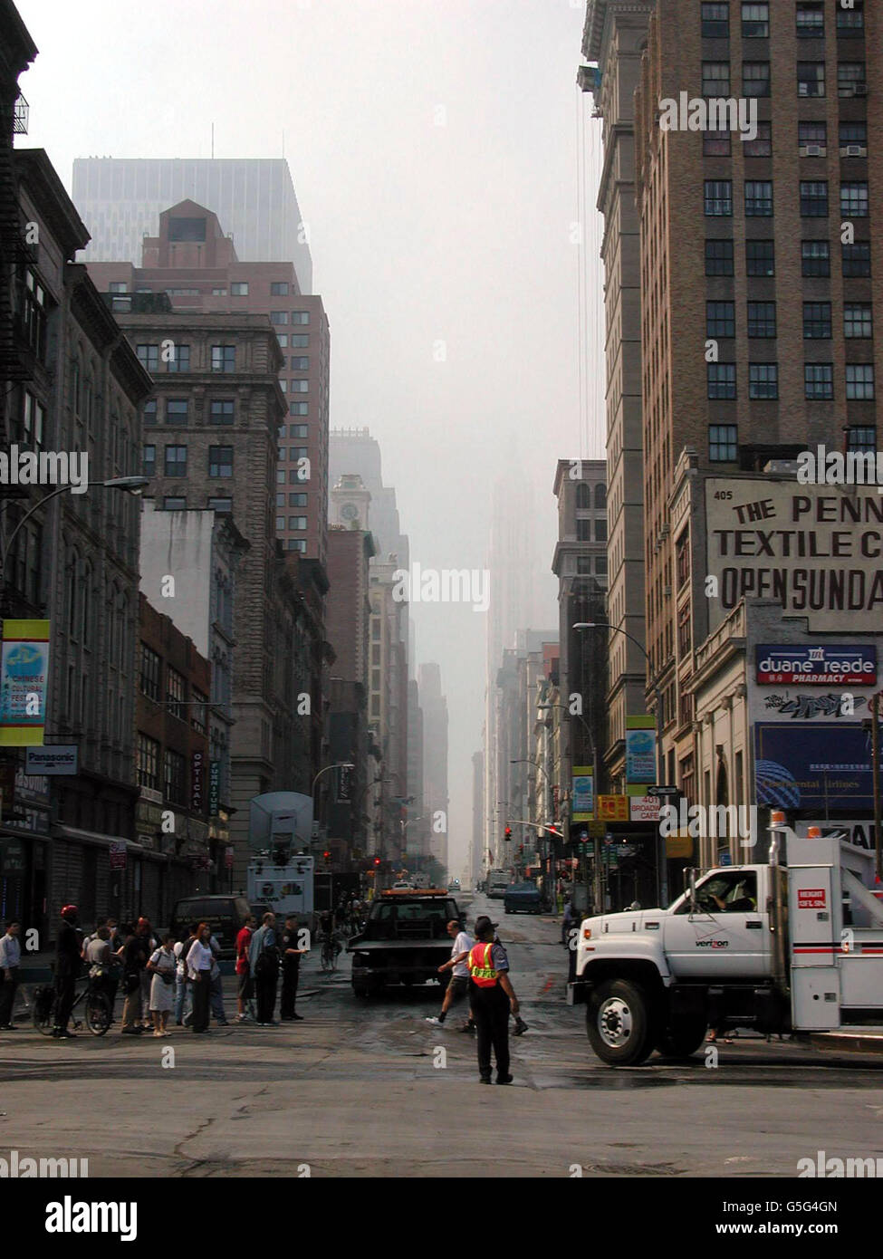 New York covered in a cloud of dust limiting visibility and raising fears of asbestos contamination. Stock Photo