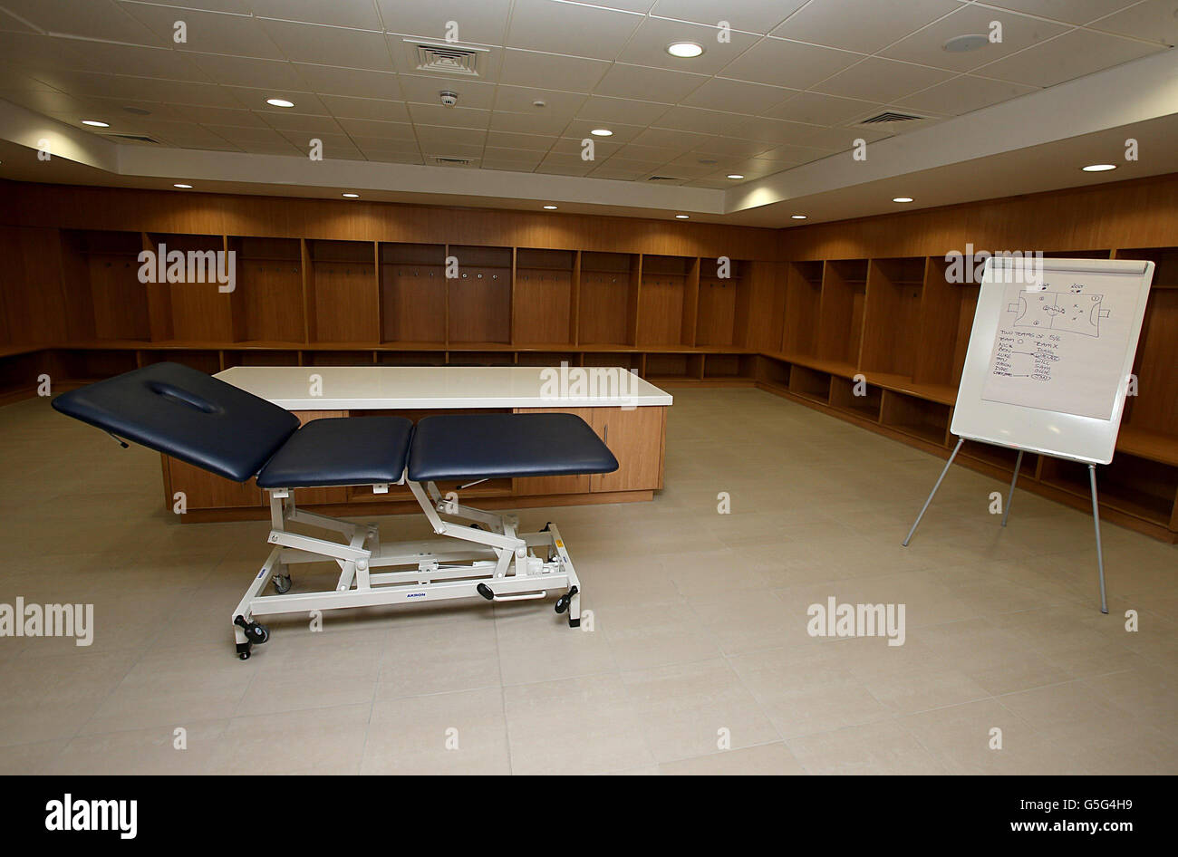 A general view of the dressing room during a media tour of St Georges' Park Football Centre, Burton-Upon-Trent. Stock Photo