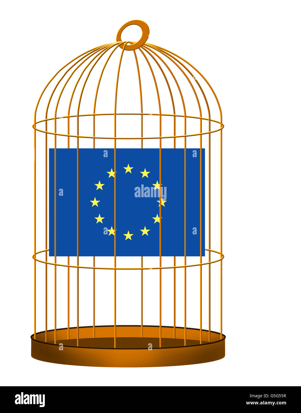 After the event. EU UK Brexit referendum - stay in, remain concept. Gilded cage. Eurosceptic. Isolated on white. Stock Photo