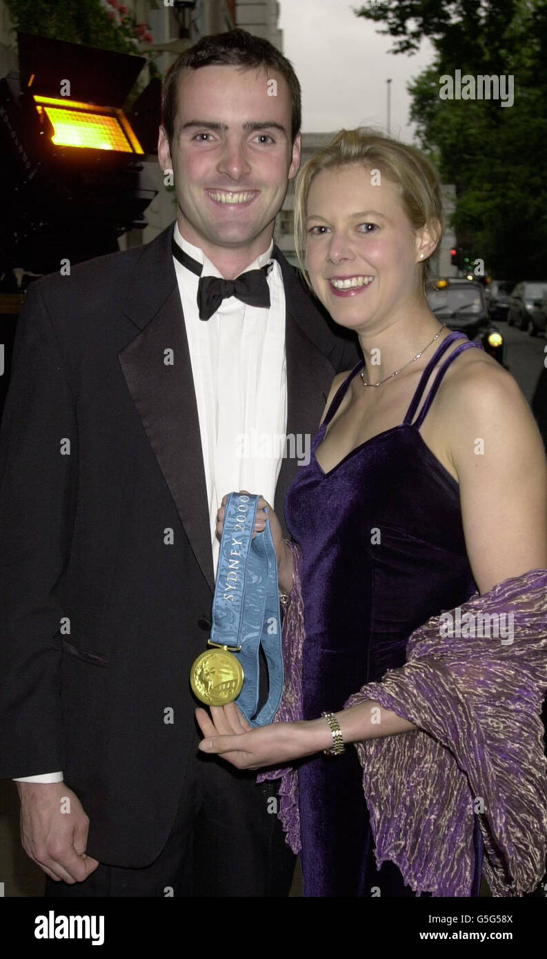 Stephanie Cook and boyfriend Dan Carroll, at the Savoy Hotel in London, to attend the innaugural British Olympians Gold ball, in honour of medal winners. Stephanie won Gold in Sydney 2000 for the modern pentathlon. Stock Photo