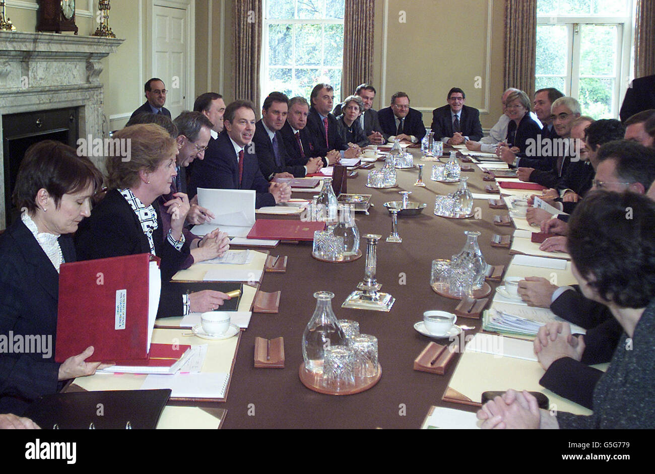 Prime Minister Tony Blair (seated, centre left) chairs a special
