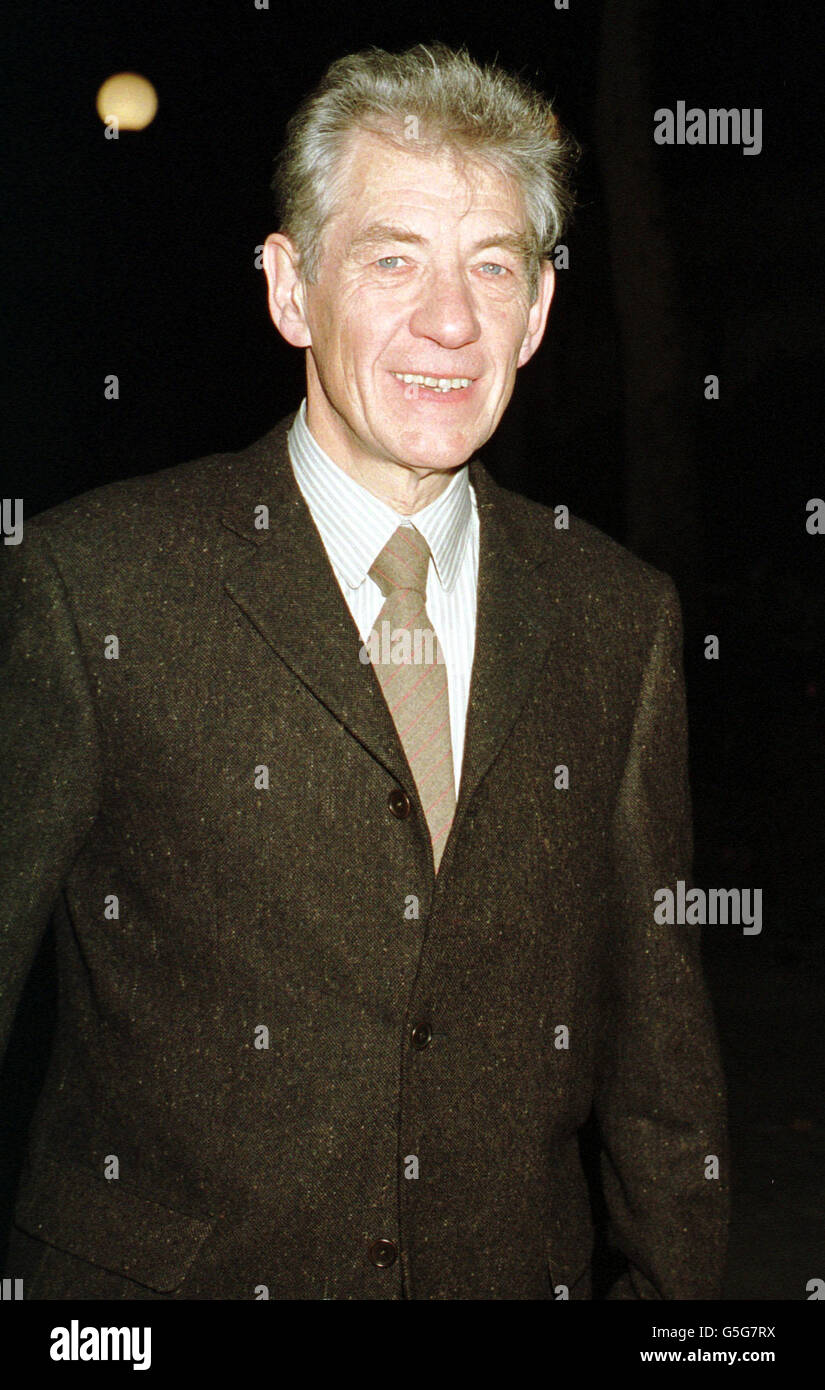 British actor Ian McKellen, co-star of 'Dance of Death'' arrives for the opening night party at the Bryant Park Grill in New York City, USA. Stock Photo
