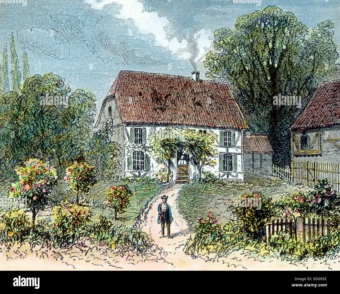Sesenheimer Pfarrhaus. The parsonage in the village of Sesenheim. rural,  house, preacher, man, architecture, garden, Europe, Germany, history,  historical, 1910s, 1920s, 20th century, archive, Carl Simon Stock Photo -  Alamy, image size:1300x1125
